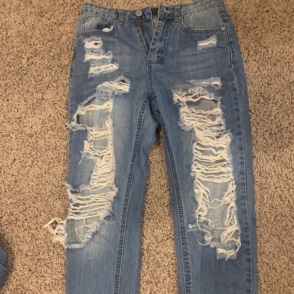 Missguided Blue Riot High Rise Ripped Jeans - Picture 2 of 3